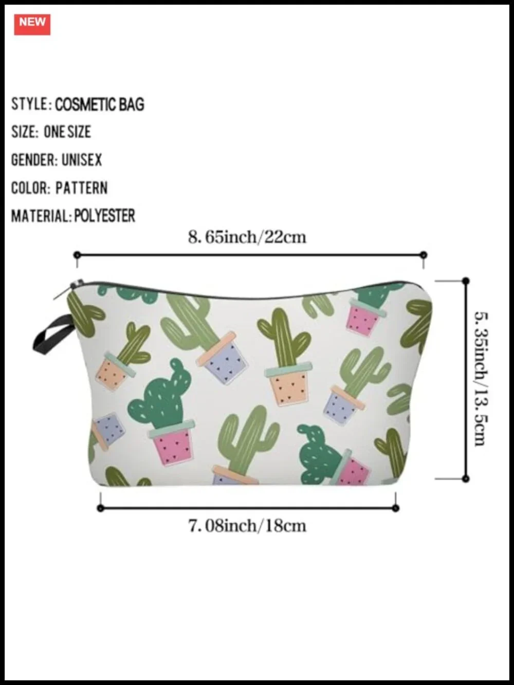 Cactus Printed Small Cosmetic Bag Padded Makeup Organizer Pouch Zipper Travel